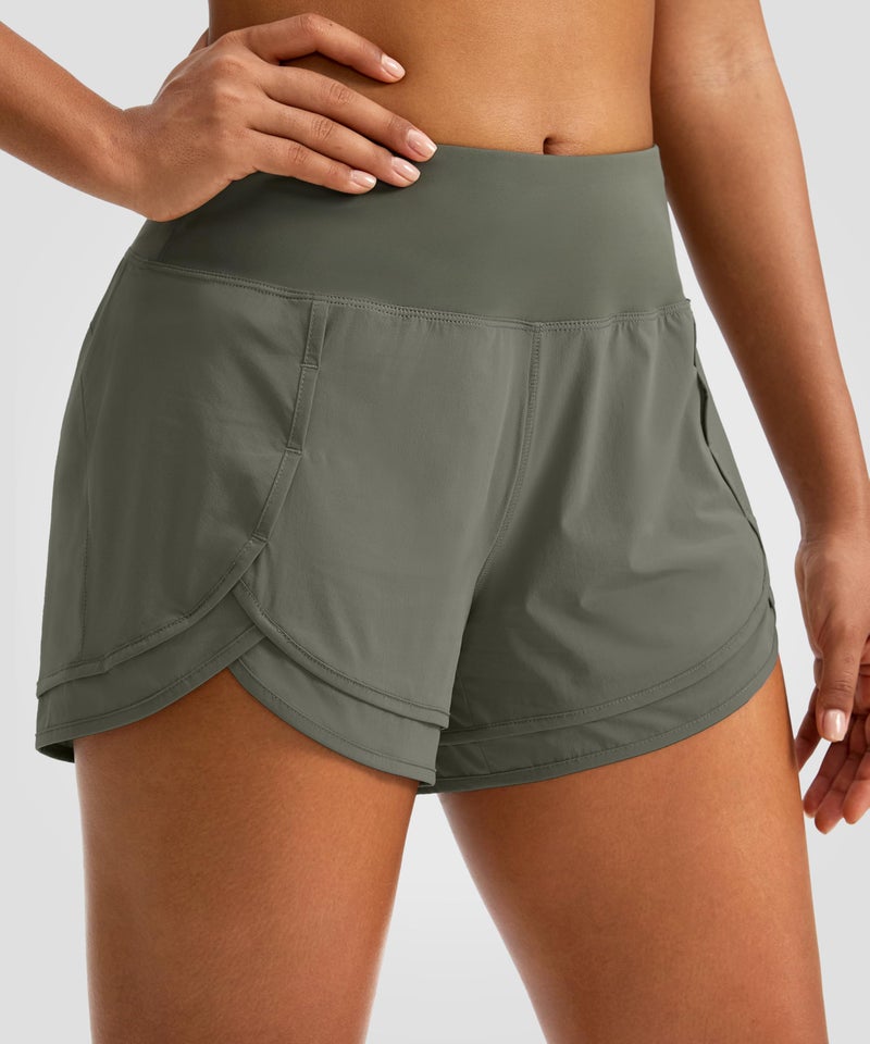 Soothfeel Women's Running Shorts High Waisted Quick-Dry 3 Inch Gym Workout Athletic Shorts for Women with Zipper Pocket(Green, M) - Image 2